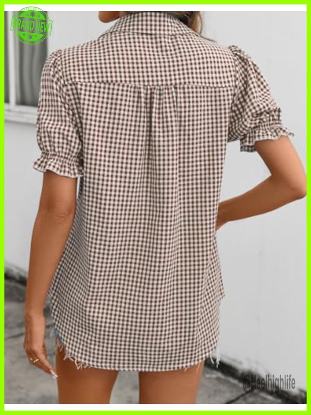 Linen Puff Sleeve Button Down Blouse - Casual Work Top - Picture 4 of 6